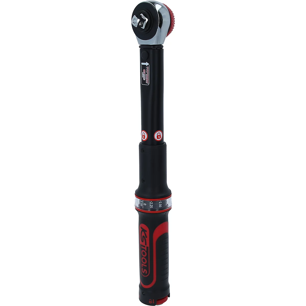 Schraubenschlüssel in Schwarz und Rot mit Logo von KS TOOLS. Der Kopf ist silberfarben.